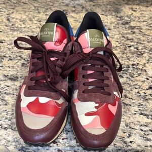 Valentino Garavani Red and Pink Camouflage Sneakers